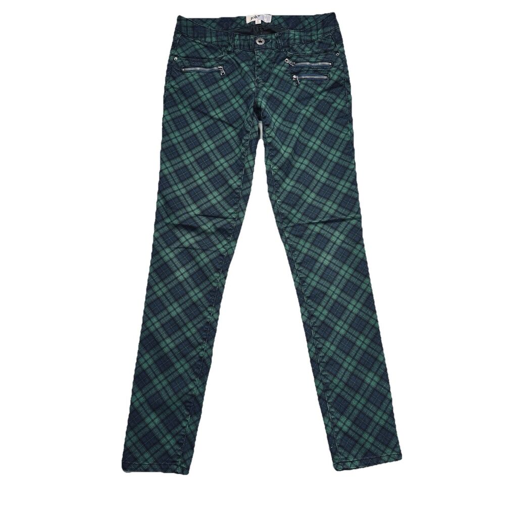 Jolt Skinny Pants 5 (29 x 29.5) Plaid Green Blue Low Waist Stretch Juniors